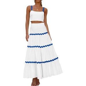 White and Blue Women's Two Piece Set